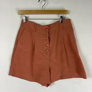 Sezane Rust Button-Front High-Waist Shorts